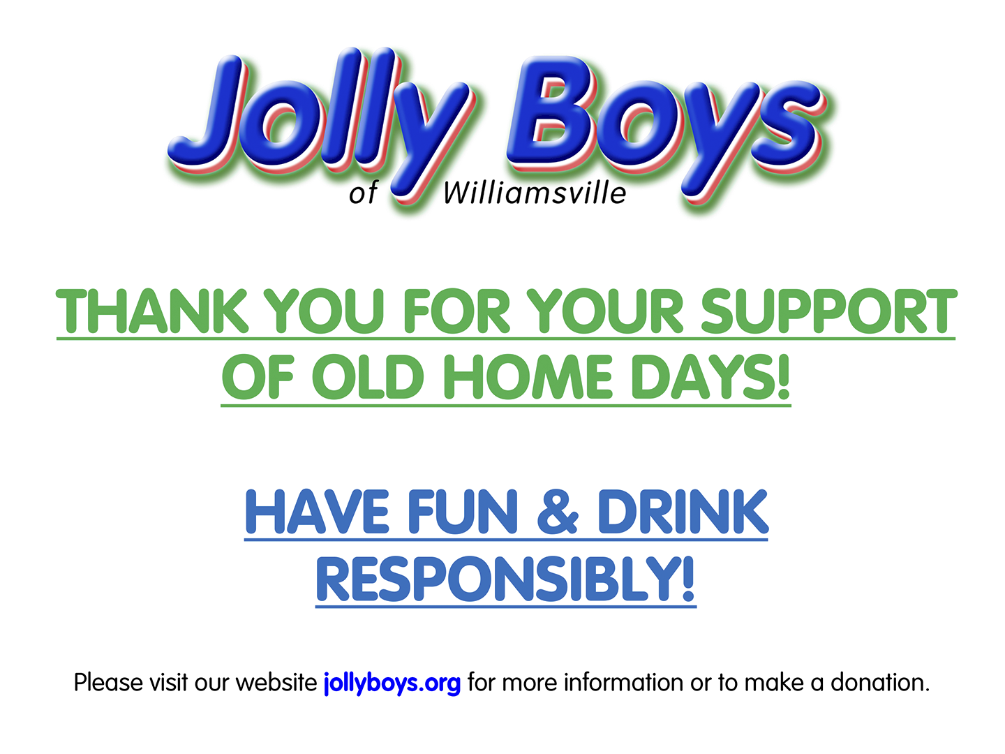 Jolly Boys thank you for support of Old Home Days graphic