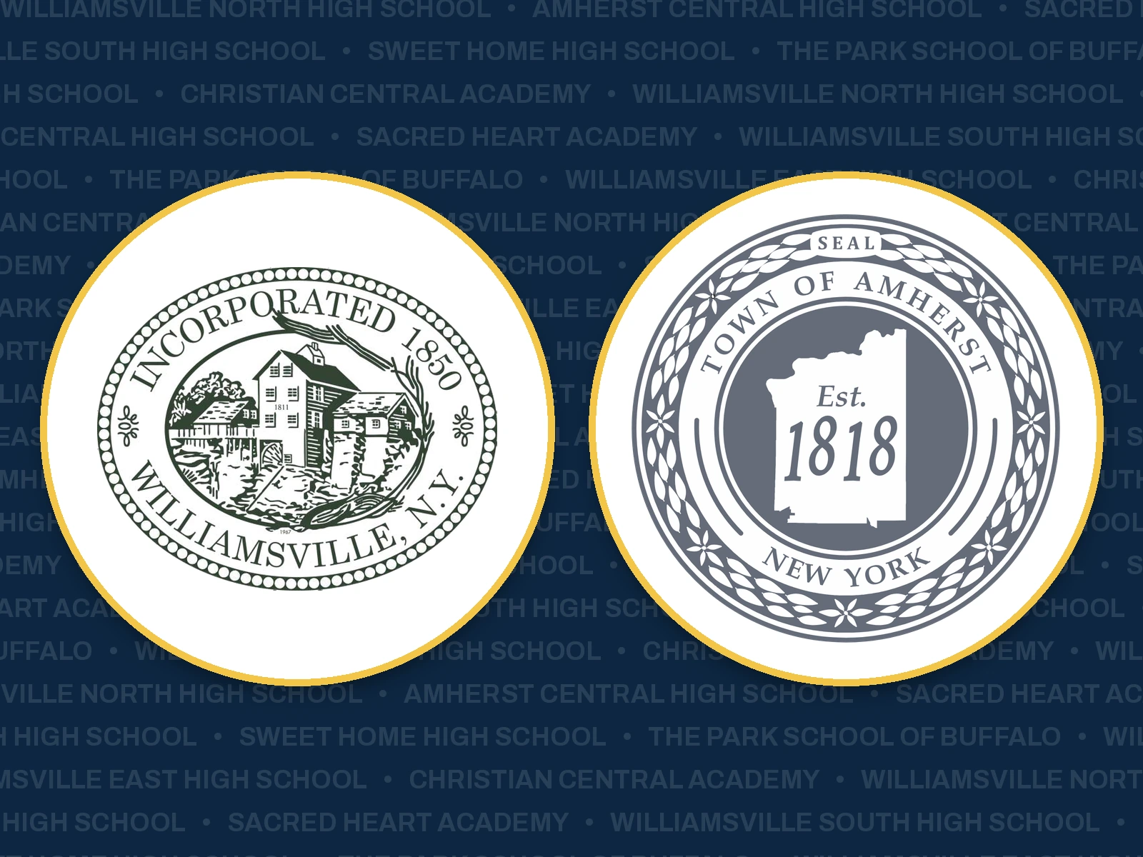 Village of Williamsville seal and Town of Amherst seal